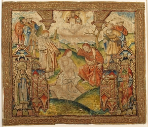 Embroidered picture: Baptism of Christ. The Netherlands, c. AD 1500.
