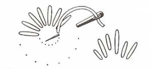 Schematic drawing of a series of straight stitches.