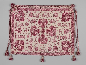 British work bag decorated with red work, second half 17th century.
