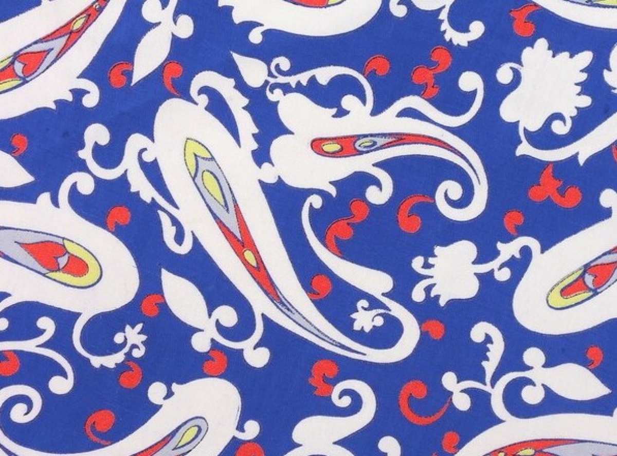 Printed cloth sample with paisley motifs, European, 1940&#039;s.