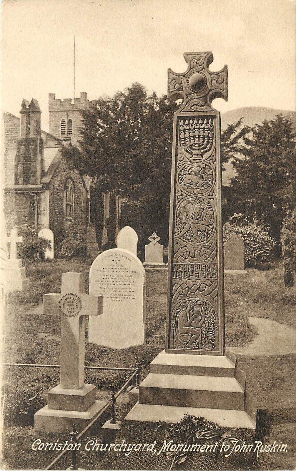 Vintage postage card showing the grave of John Ruskin.
