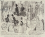Exhibition and sale of work of the Donegal Industrial Fund, Spencer House, St James&#039;s Place, wood engraving for The Graphic, 4th June 1887.