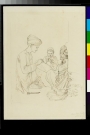 Drawing of shawl embroiderers and piecers in Amritsar, India, by John Lockwood Kipling, c. 1870.