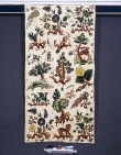 Late 17th century bed hanging decorated with crewel embroidery.