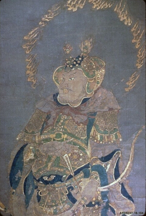Hanging scroll of a Buddhist Guardian King. China, Ming-dynasty.