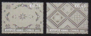 Two stamps from Cyprus showing examples of Lefkara lace.