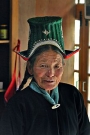 A woman from Ladakh in northern India, with her traditional headdress.