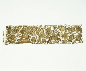 Band of needlelace with human hair, 17th century, UK