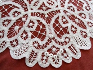 Folly made from Battenburg tape lace, a type of Renaissance lace.