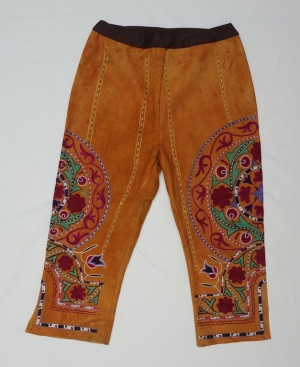 Pair of embroidered trousers from 1960s Afghanistan, used in a zurkhane.