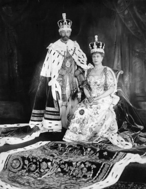 King George V of Britain wearing the Robe of Estate during the coronation ceremonies in June 1911.