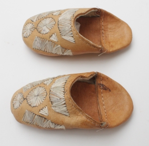 Pair of embroidered girl&#039;s slippers from Morocco, late 20th century.