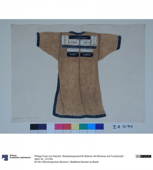 Drawing of a bast fibre tunic with embroidery, collected by Philipp Franz von Siebold (1796-1866).