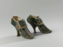Pair of high-heeled embroidered shoes from The Netherlands, c. 1700.