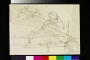 Drawing of three men seated at a gold embroidery frame. Delhi, 1870