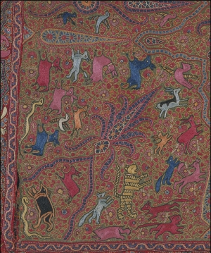 Kashmir shawl, c. 1855. Wool with silk thread embroidery.