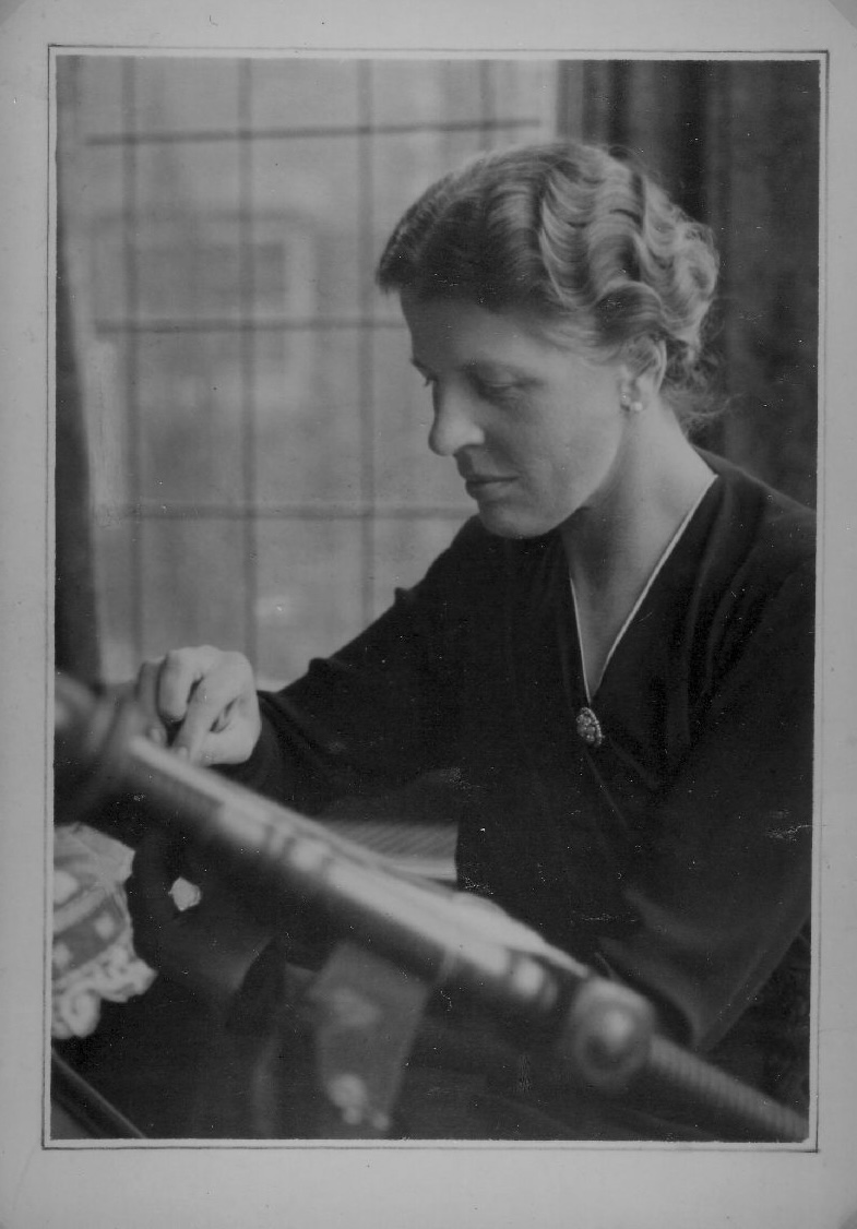 Therese NBarge-Dressman in c. 1939, working on an embroidery frame which is still in the house.