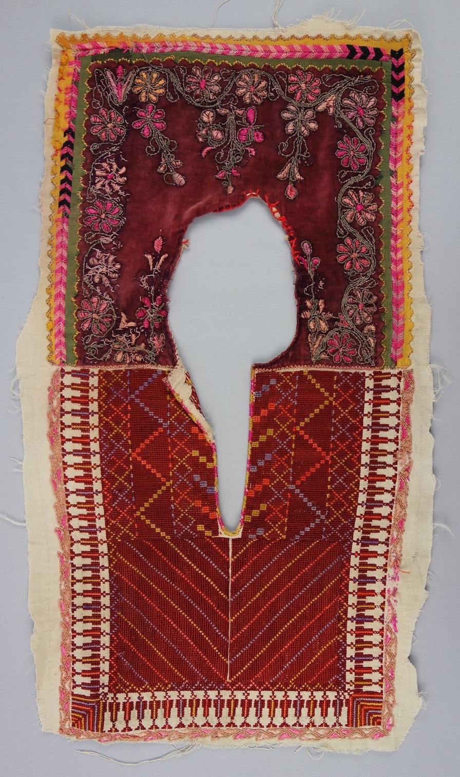 Front and back panel of a Palestinian dress from Hebron, early 20th century (TRC 2016.2035).