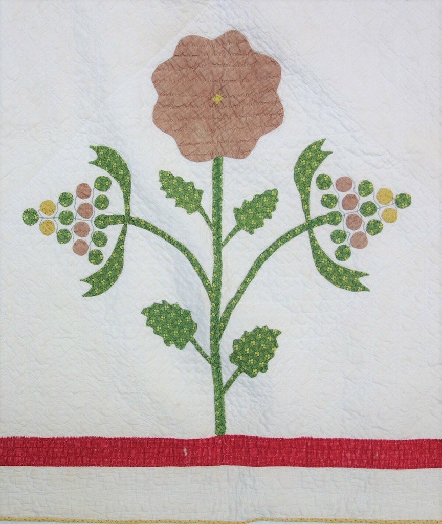 Detail of a so-called Flowers and Berries quilt, USA, c. 1850 (TRC 2019.2402).