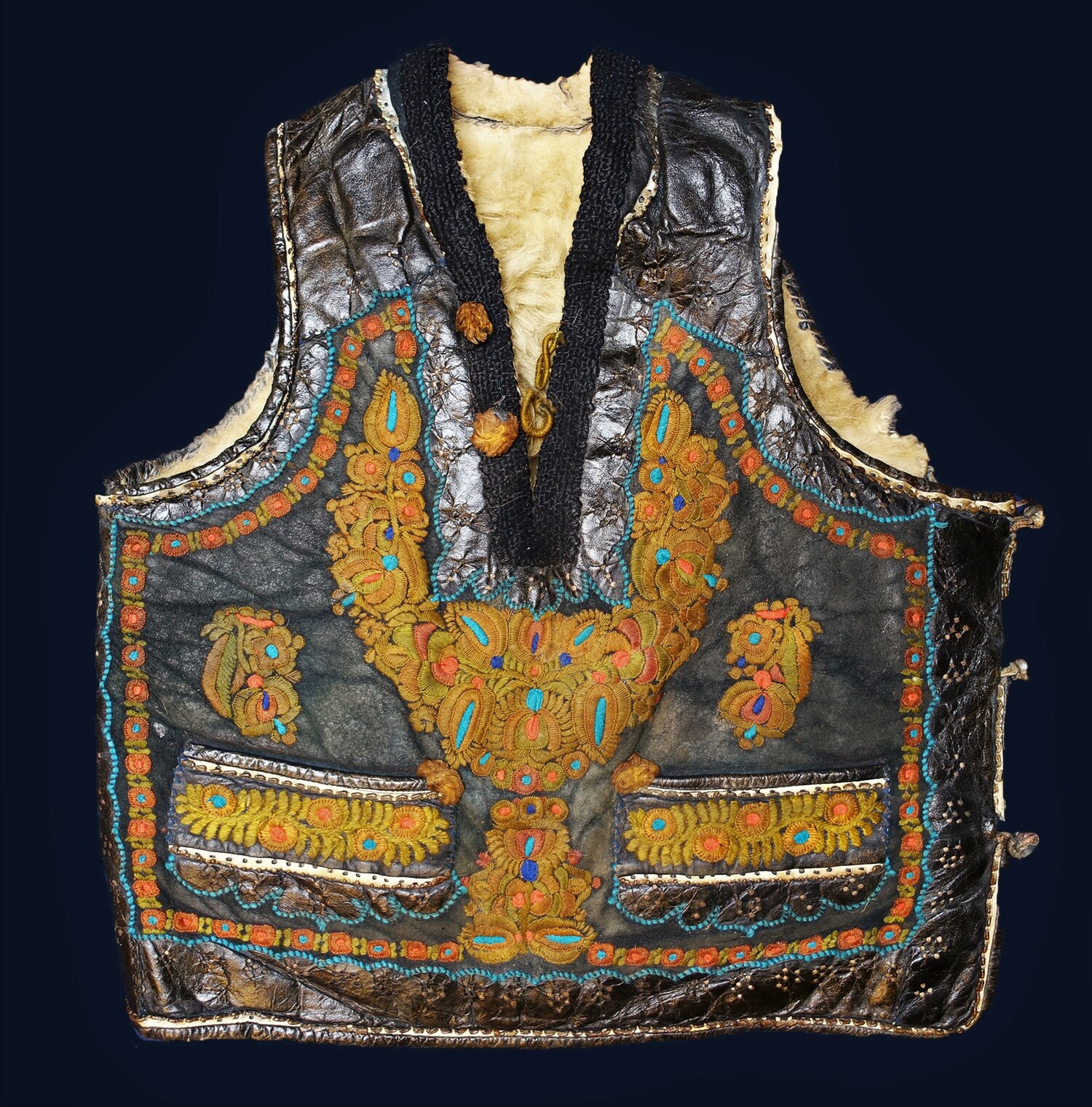 Hand embroidered, man's waistcoat from Romania, 20th century (TRC 2022.0396).