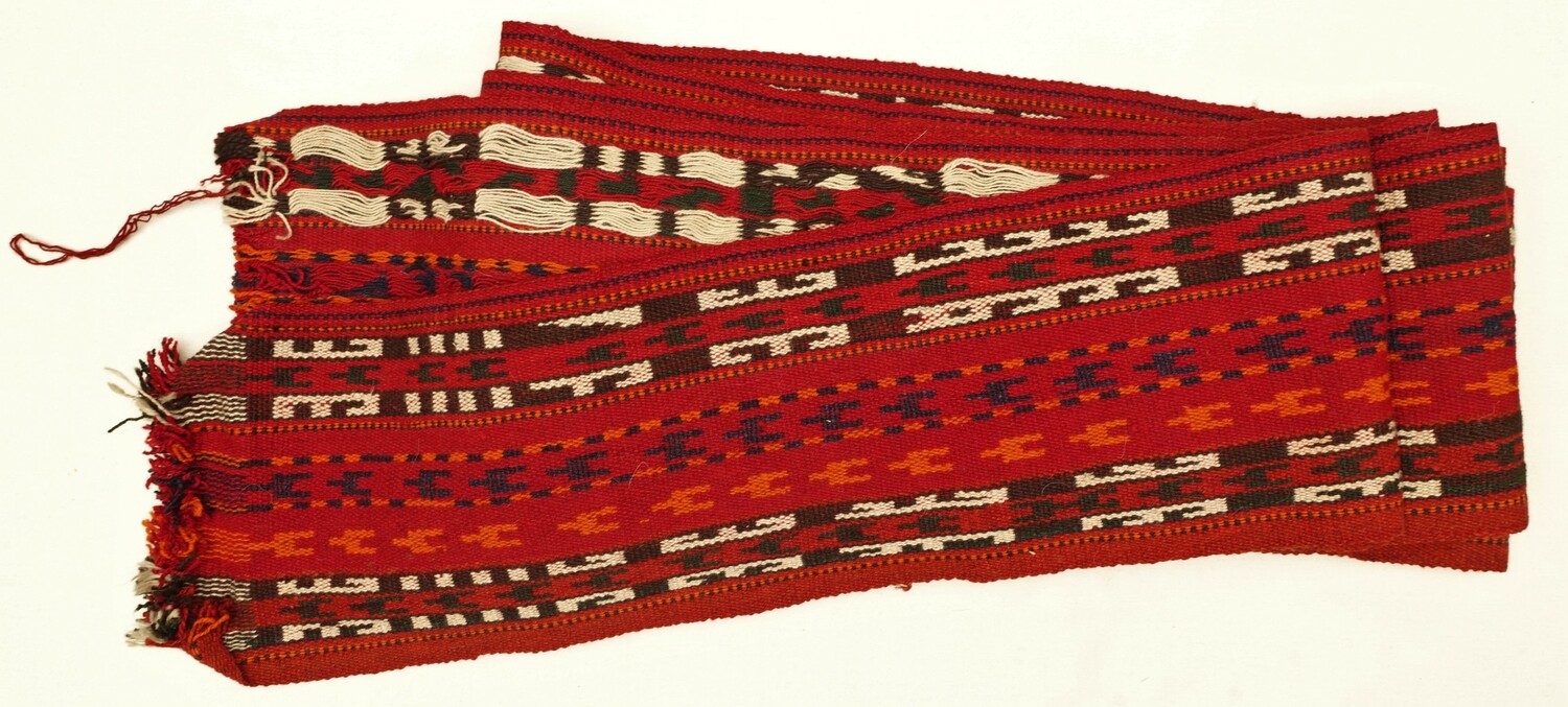 Ten metre long, hand spun and hand woven yurt band. Turkmen, Afghanistan, 1960s (TRC 2022.1926).