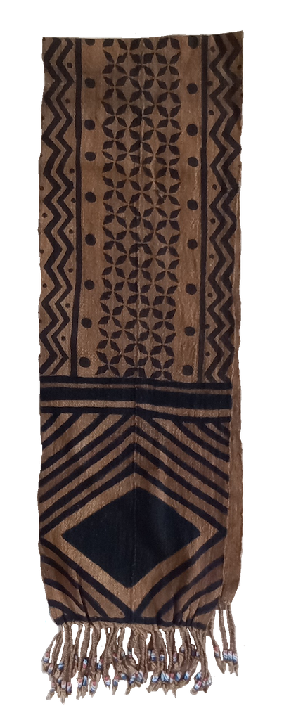 Fig. 3. Length of cloth made up of narrow strips of woven material, sewn together and printed with a geometric pattern. Late 20th century, Sahel, Africa. TRC 2026.0337.