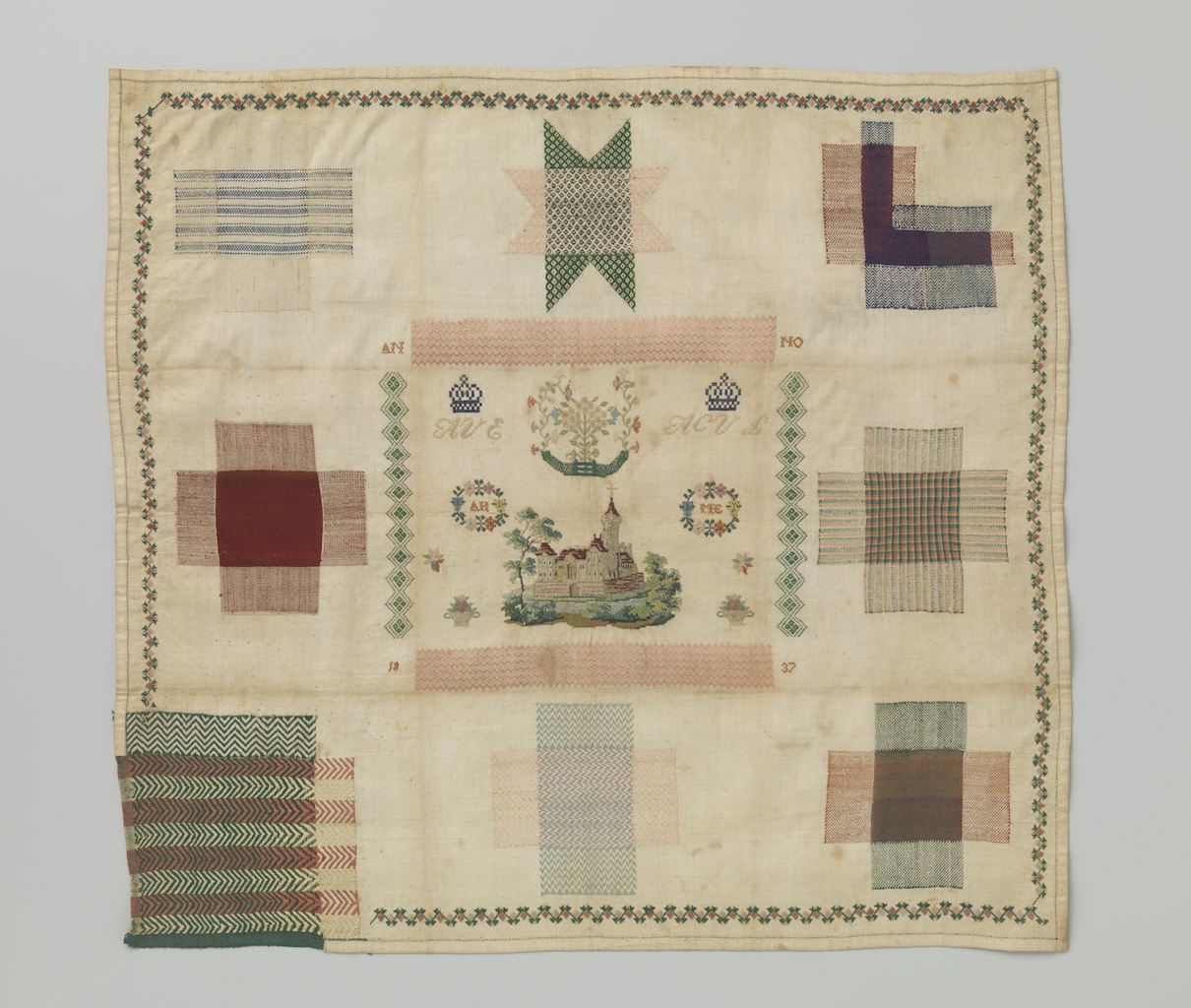 Darning sampler, worked by Maria Egersman, 1837, exercise piece for the Openbare Werk- en Leerschool, Amsterdam (courtesy Rijksmuseum Amsterdam, BK 14655). Maria Egresman was born in Amsterdam in 1822. She died in Amsterdam in 1886.