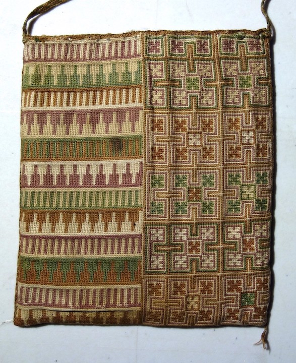 Thirteenth century bag with embroidered geometric decoration. Sens Museum (B320).