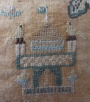 Detail of linen and silk sampler from the Netherlands, c. 1800 (TRC 2020.3682).