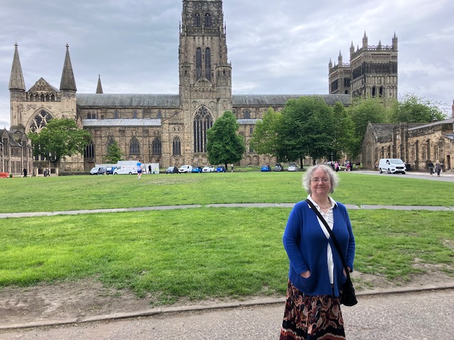 Author in front of Durham Cathedral, 25 May 2023. Photograph: Willem Vogelsang