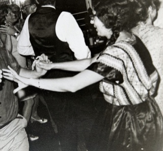 Diane Joubert at a party in Leiden, dancing in her 'Frida Kahlo' outfit. Photograph courtesy Dool family.