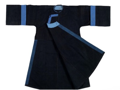 Fig. X. Up close detail of indigo-dyed fabric, showing resist-dyeing technique. Japan, 21th century (TRC 2026.0314)