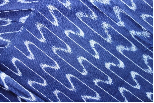 Fig. X. Up close detail of indigo-dyed fabric, showing resist-dyeing technique. Japan, 21th century (TRC 2026.0314)