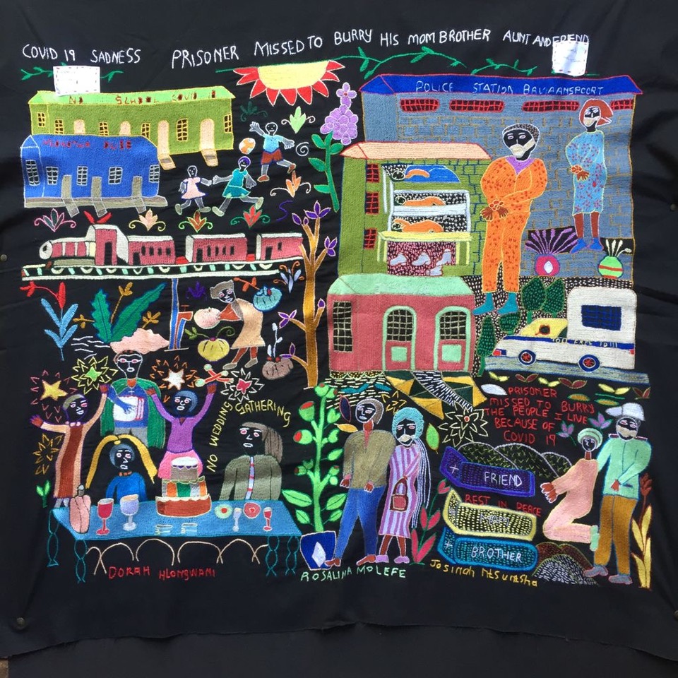 Embroidered panel from the Mapula group in South Africa (TRC 2021.2541).