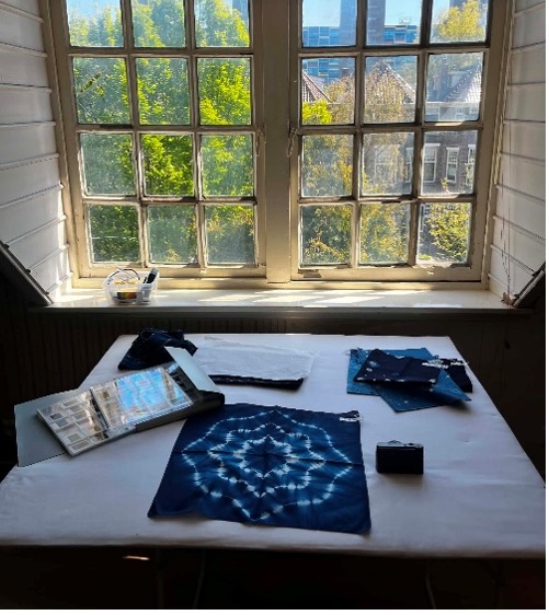 Fig. 6. Photographing a Japanese indigo-dyed handkerchief from the TRC collection. Photograph by author.