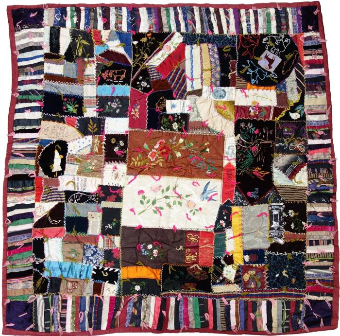 Crazy Quilt with ribbons, USA, late 19th century (TRC 2019.2925).