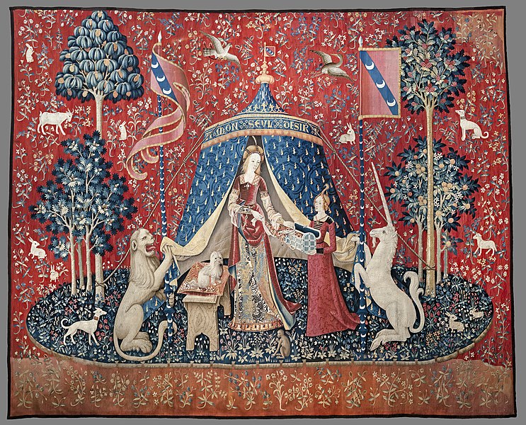 Mon seul désir. La Dame à la licorne. One of the six Unicorn tapestries. Musée de Cluny, Paris.