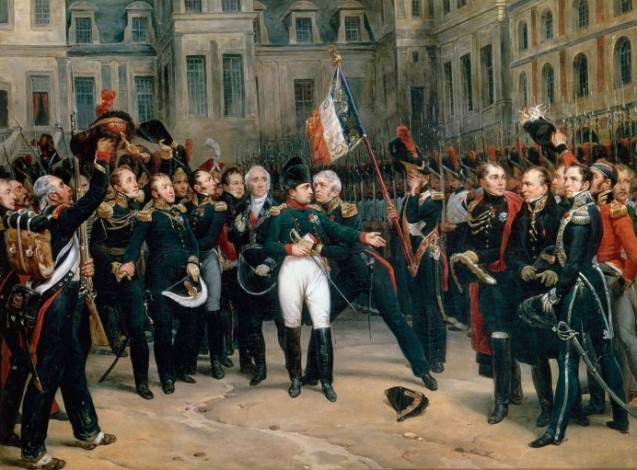 Adieux de Napoléon à la Garde Impériale dans la Cour du cheval-blanc du Château de Fontainebleau, Antoine Alphonse MONTFORT (1802 - 1884). The man behind Napoleon, to his left, is General Petit.