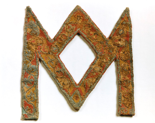One of the monograms that formed part of the Casula of Saints Harlindis and Relindis. Early medieval. Courtesy Musea Maaseik.