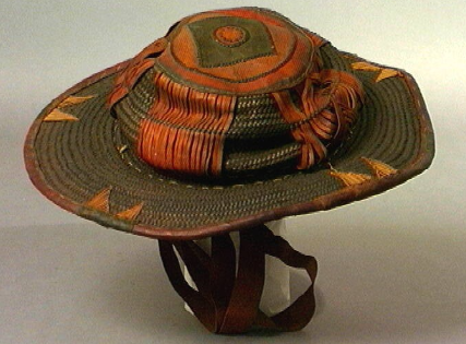 Straw and leather hat from Mali, western Africa. Courtesy collection of the Nationaal Museum van Wereldculturen (RV-739-1525).
