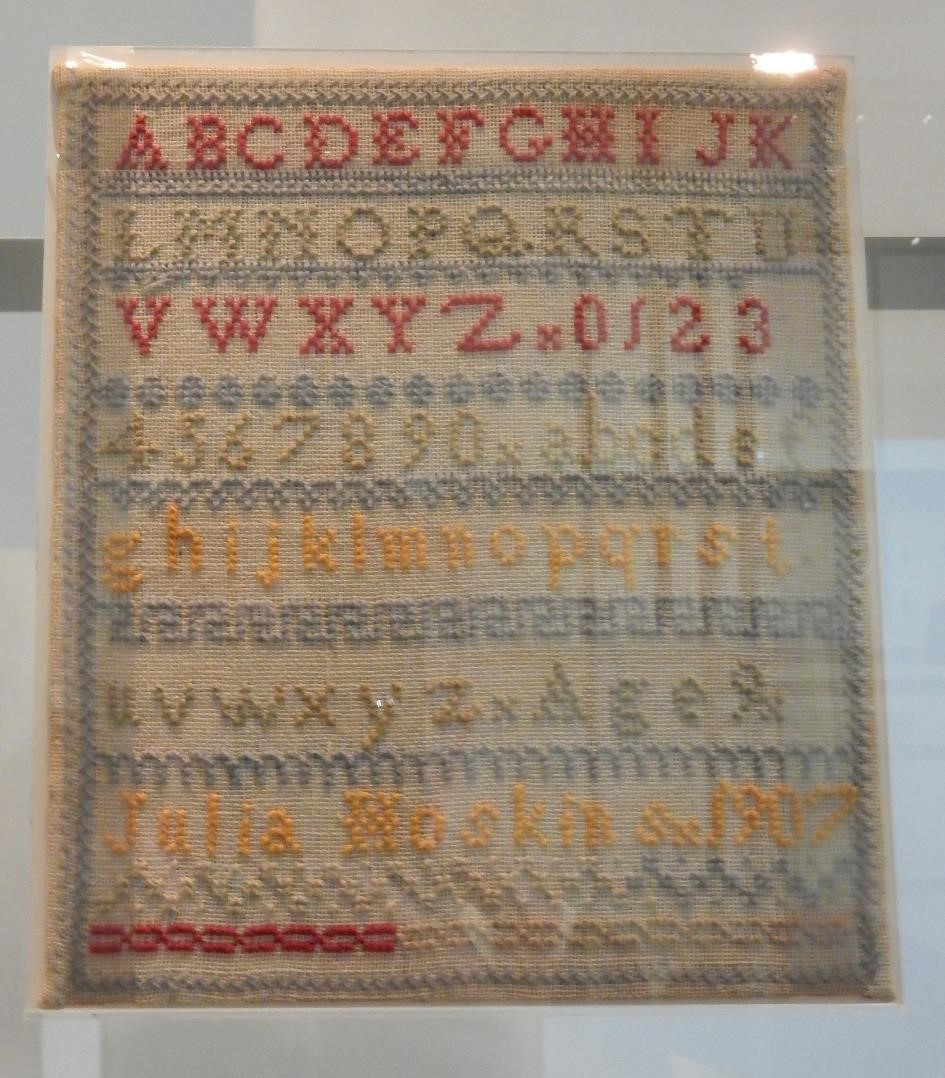 Sampler made by one of the orphan girls in the Foundling Hospital, dated 1907.