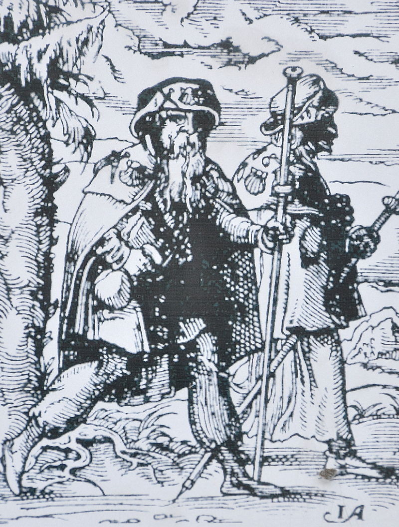 German woodcut, Jakobsweg Pilger (St. James-way pilgrims),1568.